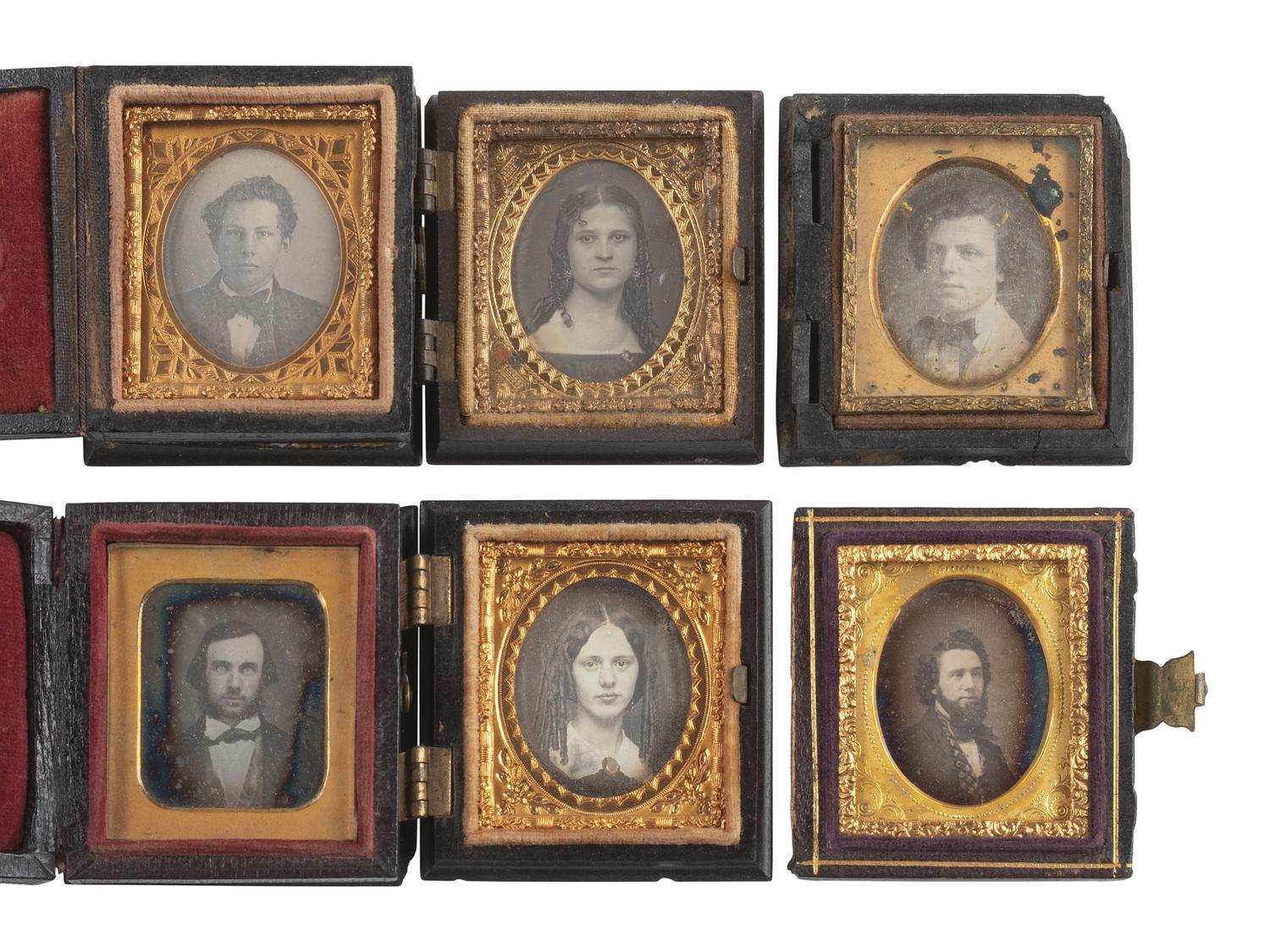 [EARLY PHOTOGRAPHY]. 74 sixteenth plate daguerreotypes of men, women, & children of varying ages.