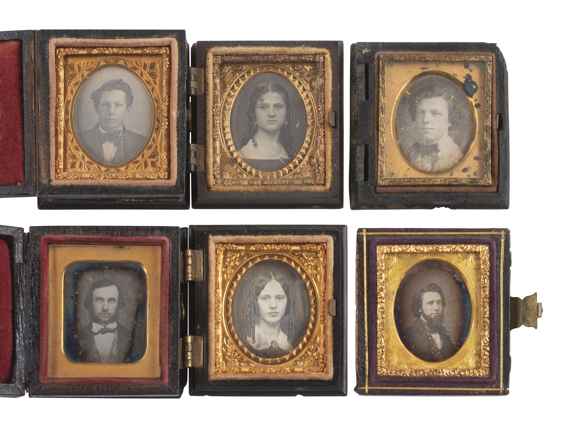 [EARLY PHOTOGRAPHY]. 74 sixteenth plate daguerreotypes of men, women, & children of varying ages.