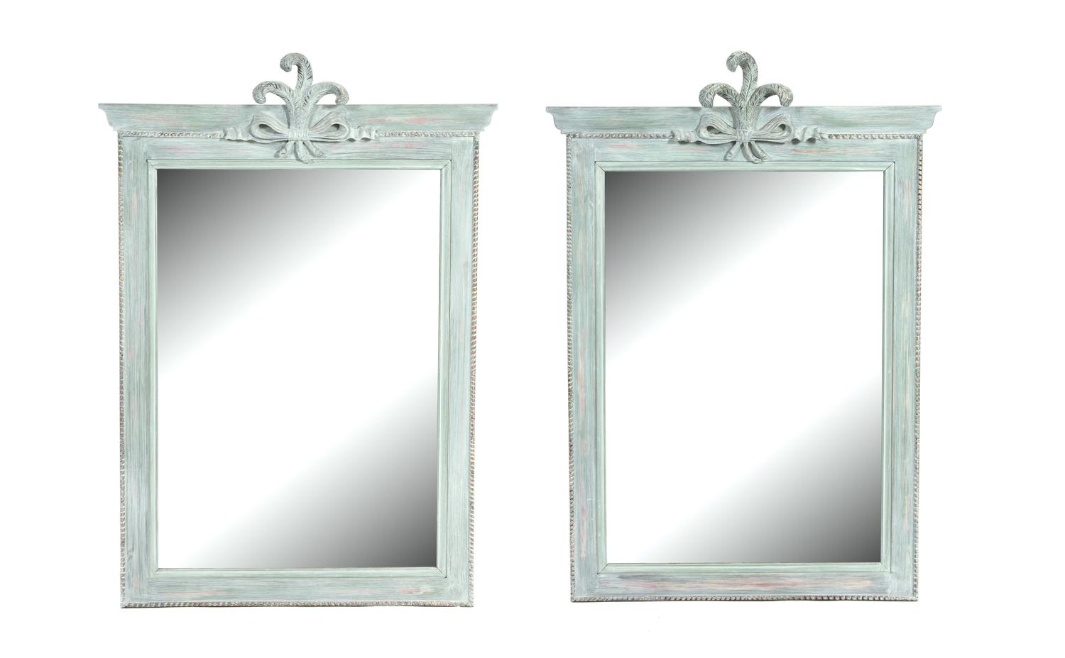 A Pair of Carved and Painted Mirrors Height 48 x width 29 1/2 inches. — 20TH CENTURY