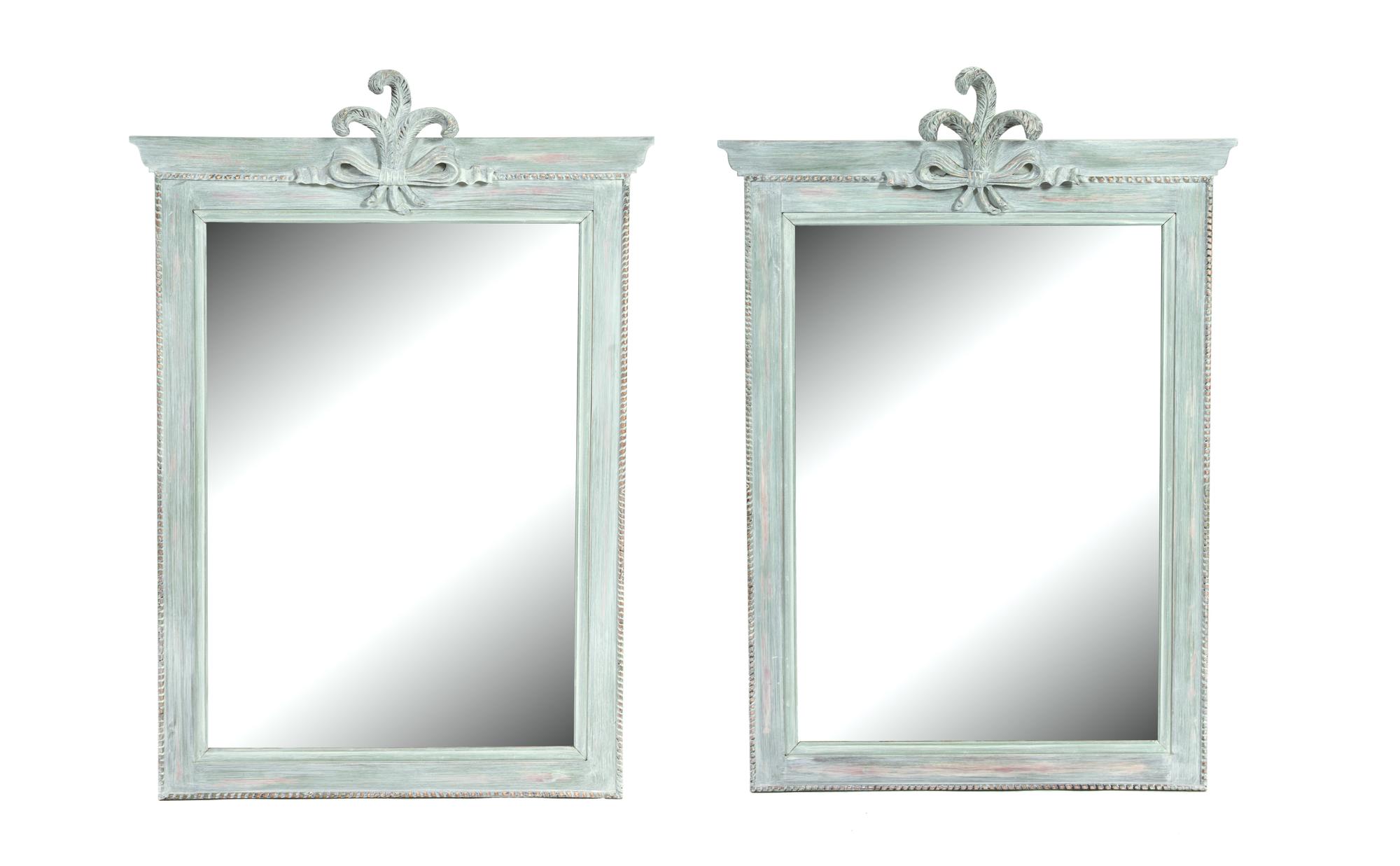 A Pair of Carved and Painted Mirrors Height 48 x width 29 1/2 inches. — 20TH CENTURY