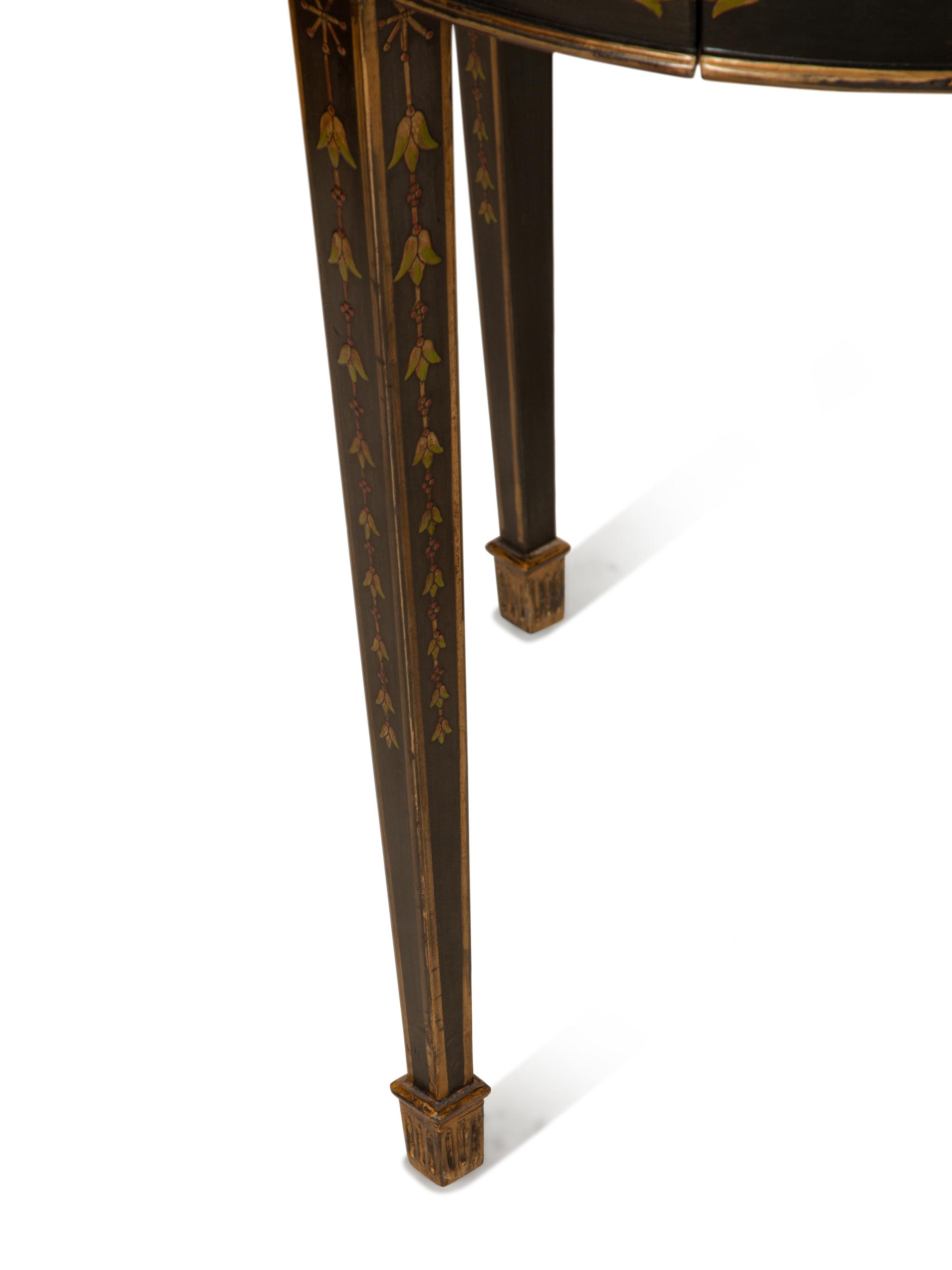 A Pair of Adam Style Burl Wood, Painted and Parcel Gilt Circular Tables