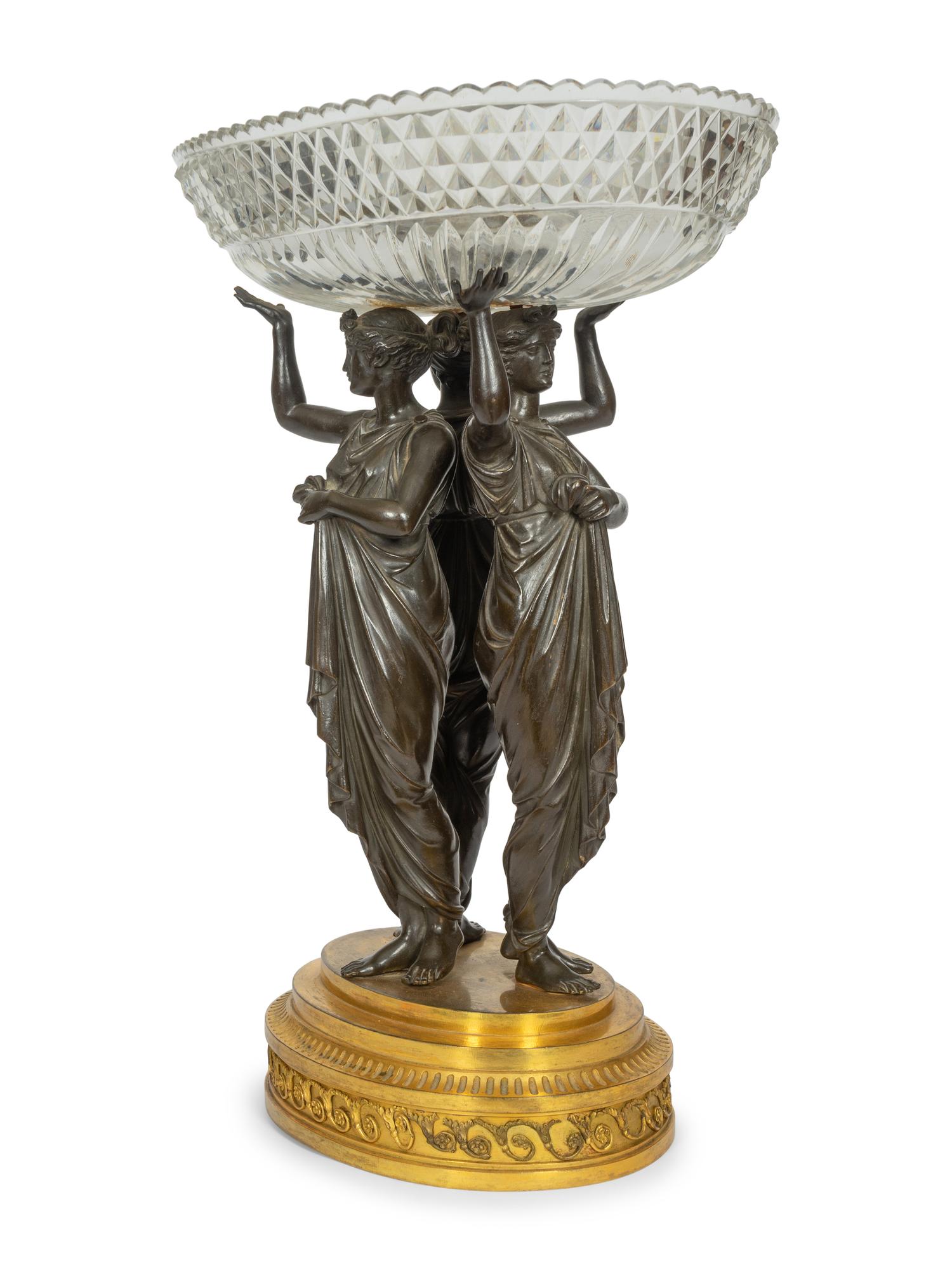 A French Gilt and Patinated Bronze Figural Epergne