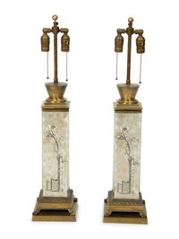 A Pair of French Eglomise Table Lamps in the Manner of Fornasetti — EARLY 20TH CENTURY