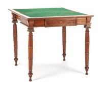 A French Bronze Mounted Mahogany and Marquetry Flip-Top Game Table Height 31 x width 33 3/4 x depth 18 inches. — 19TH CENTURY