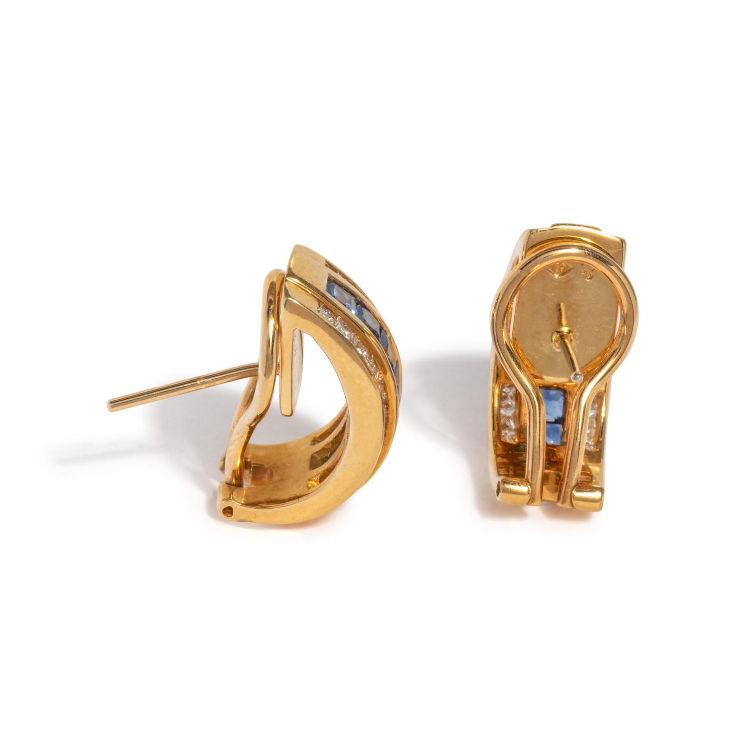 YELLOW GOLD, SAPPHIRE AND DIAMOND CLIP EARRINGS