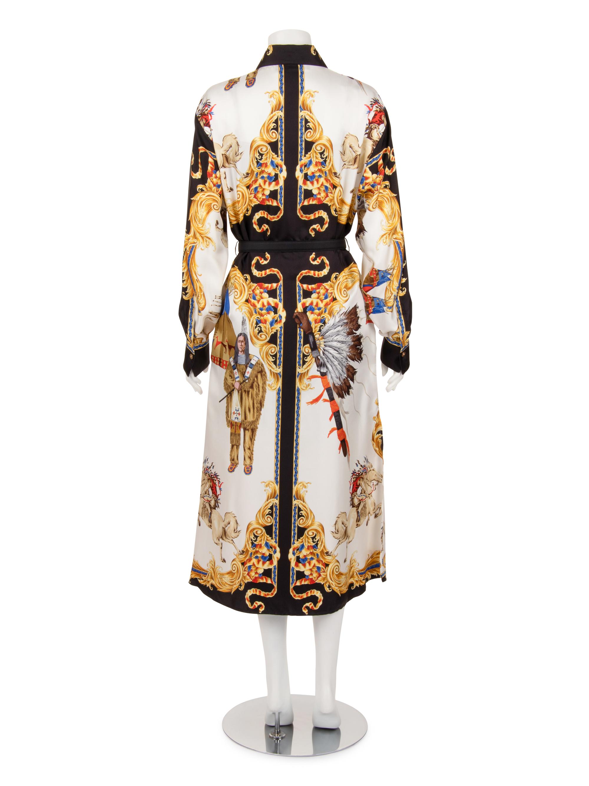 Versace Tribute "Native Americans" Silk Print Shirt Dress, Spring 2018