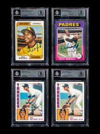 A Group of Four Dave Winfield and Don Mattingly Signed Baseball Cards Including Autographed Rookies of Both
