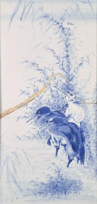 A Large Chinese Blue and White Porcelain "Egrets" Plaque, Republic Period — 民國 青花鷺鷥圖瓷板挂屏