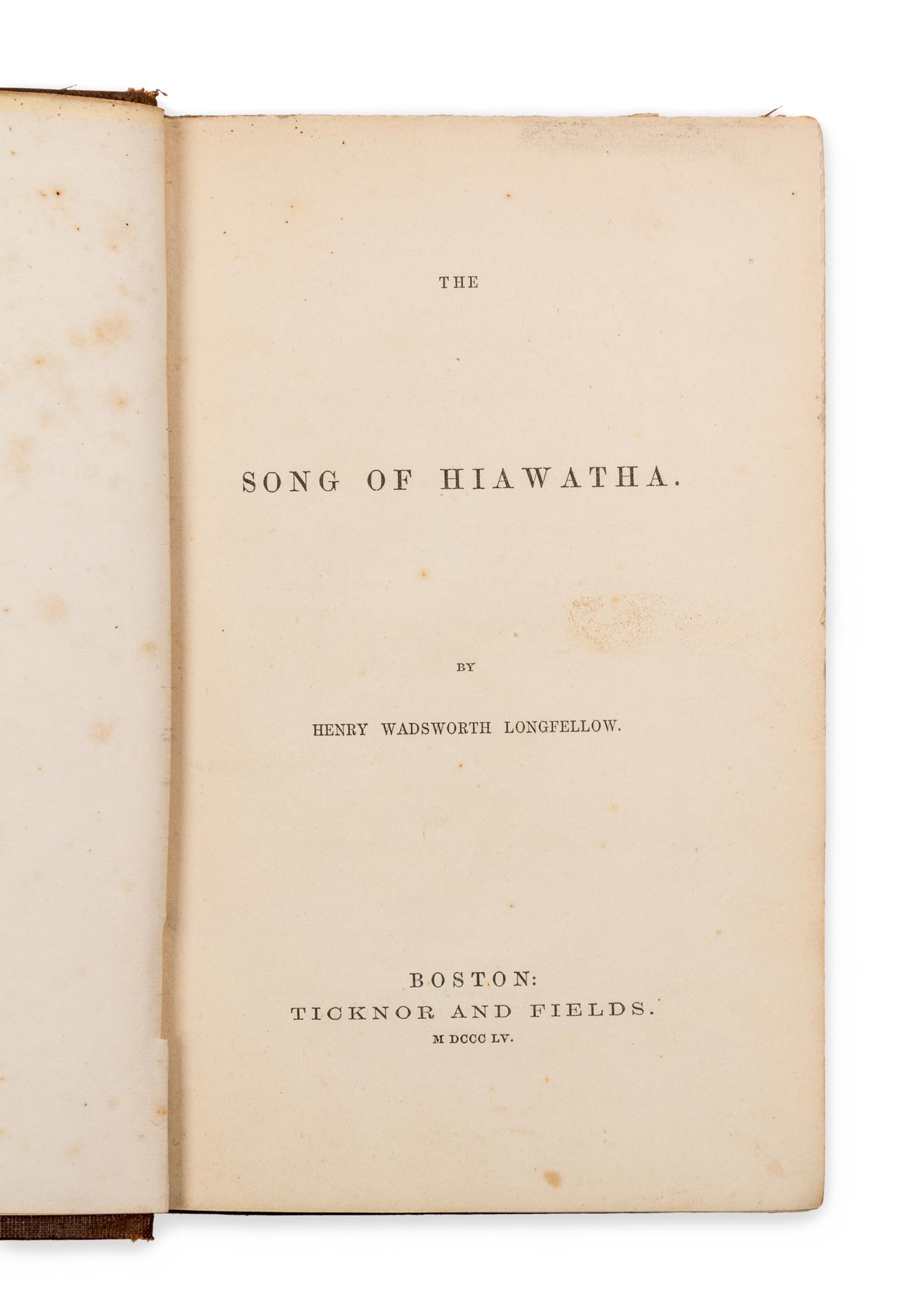 LONGFELLOW, Henry Wadsworth (1807-1882). The Song of Hiawatha. Boston: Ticknor and Fields, 1855.