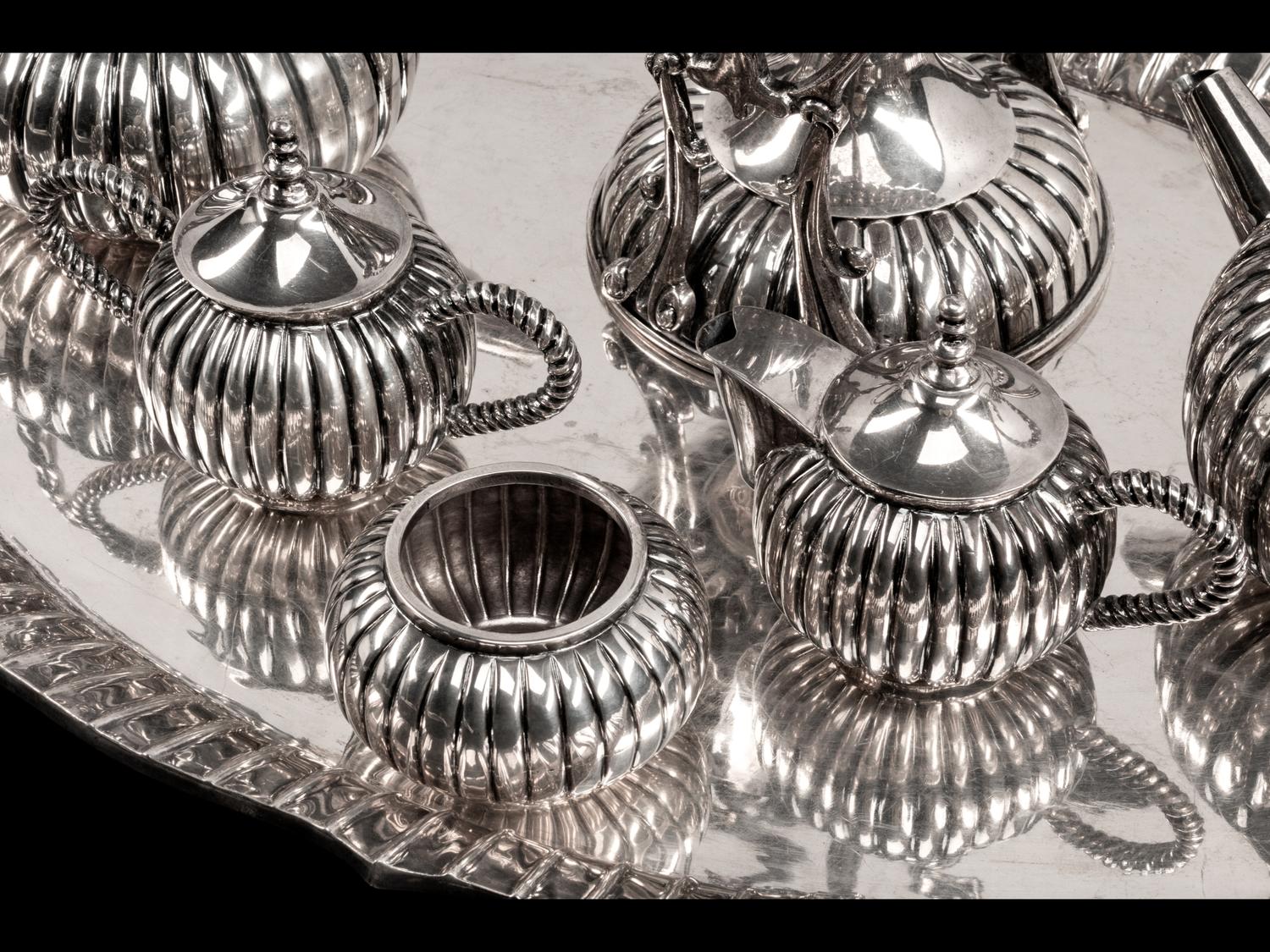 A Mexican Sterling Silver Seven-Piece Tea and Coffee Service — Kimberly, Mexico City