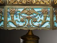 Slag Glass Lamp with Lighted Base
