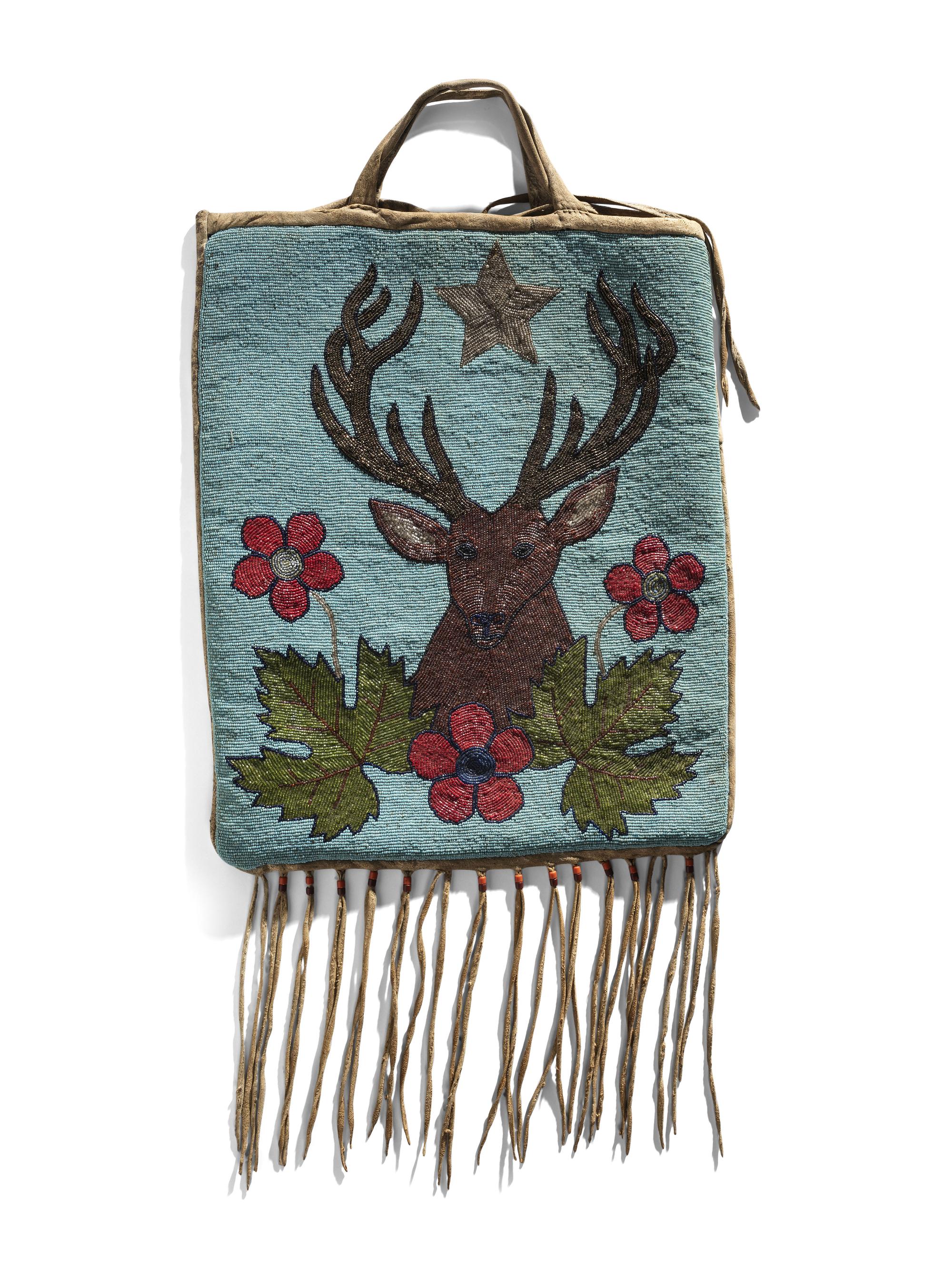 Plateau Beaded Hide Storage Bag, with Buck