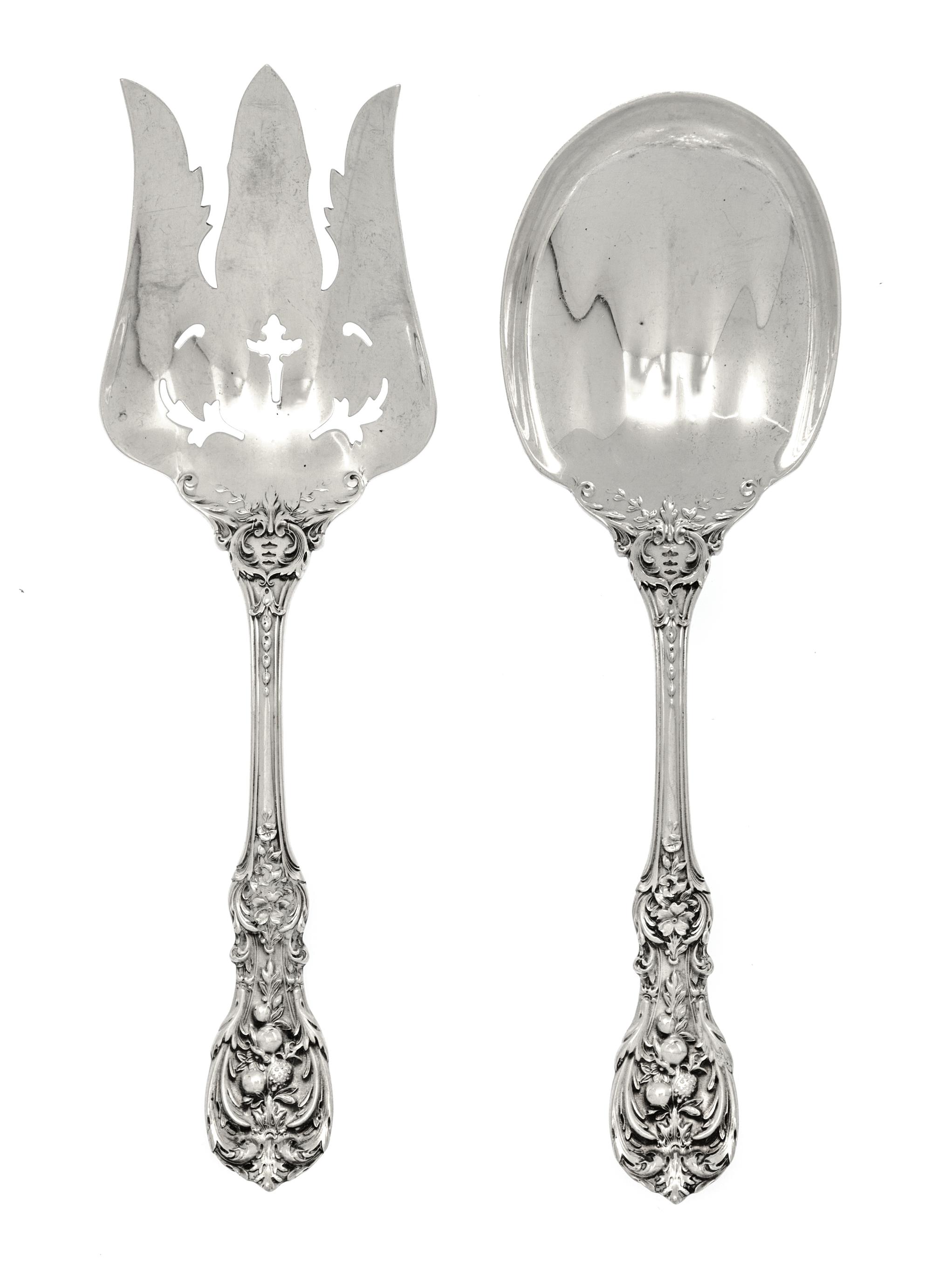 An American Silver Salad Set, Reed & Barton, Taunton, MA., Mid 20th Century, Francis I pattern, comprising a salad serving fork and spo