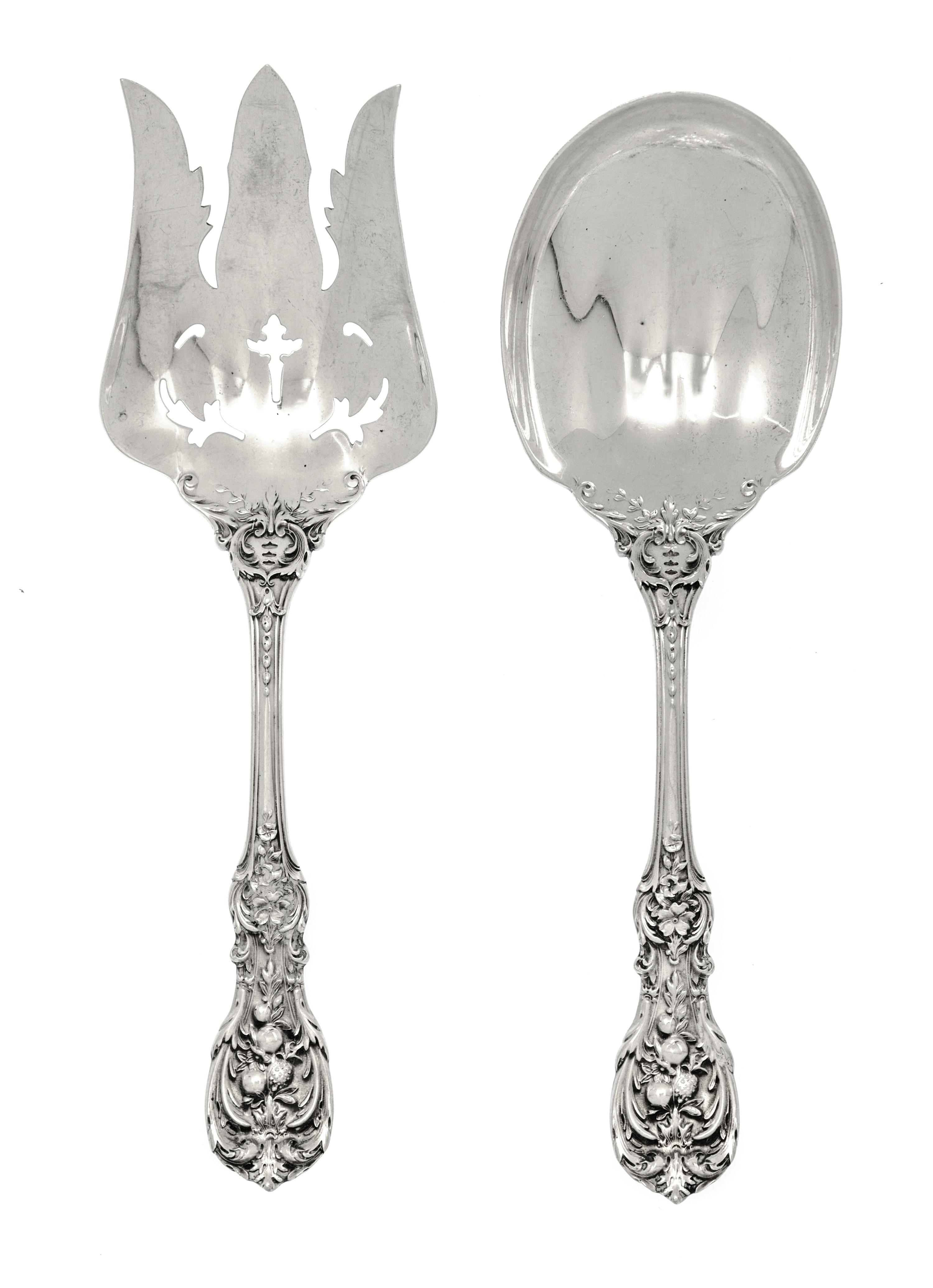 An American Silver Salad Set, Reed & Barton, Taunton, MA., Mid 20th Century, Francis I pattern, comprising a salad serving fork and spo