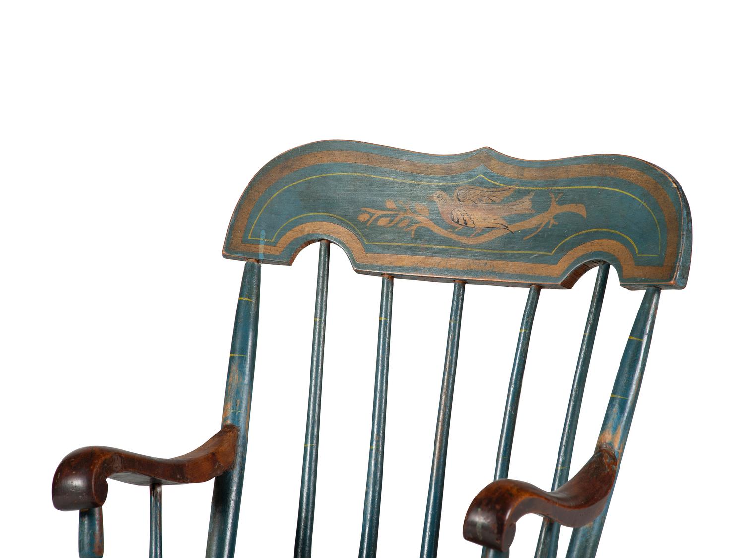 A Classical Blue-Painted and Stencil Decorated Child's Hitchcock Rocking Chair