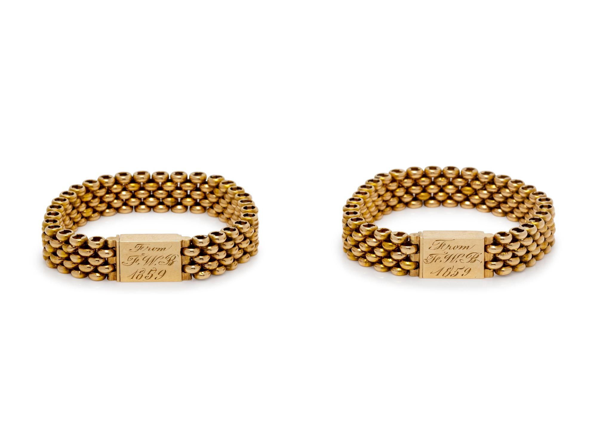 A Pair of Victorian Yellow Gold Baby Bracelets, Circa 1859,