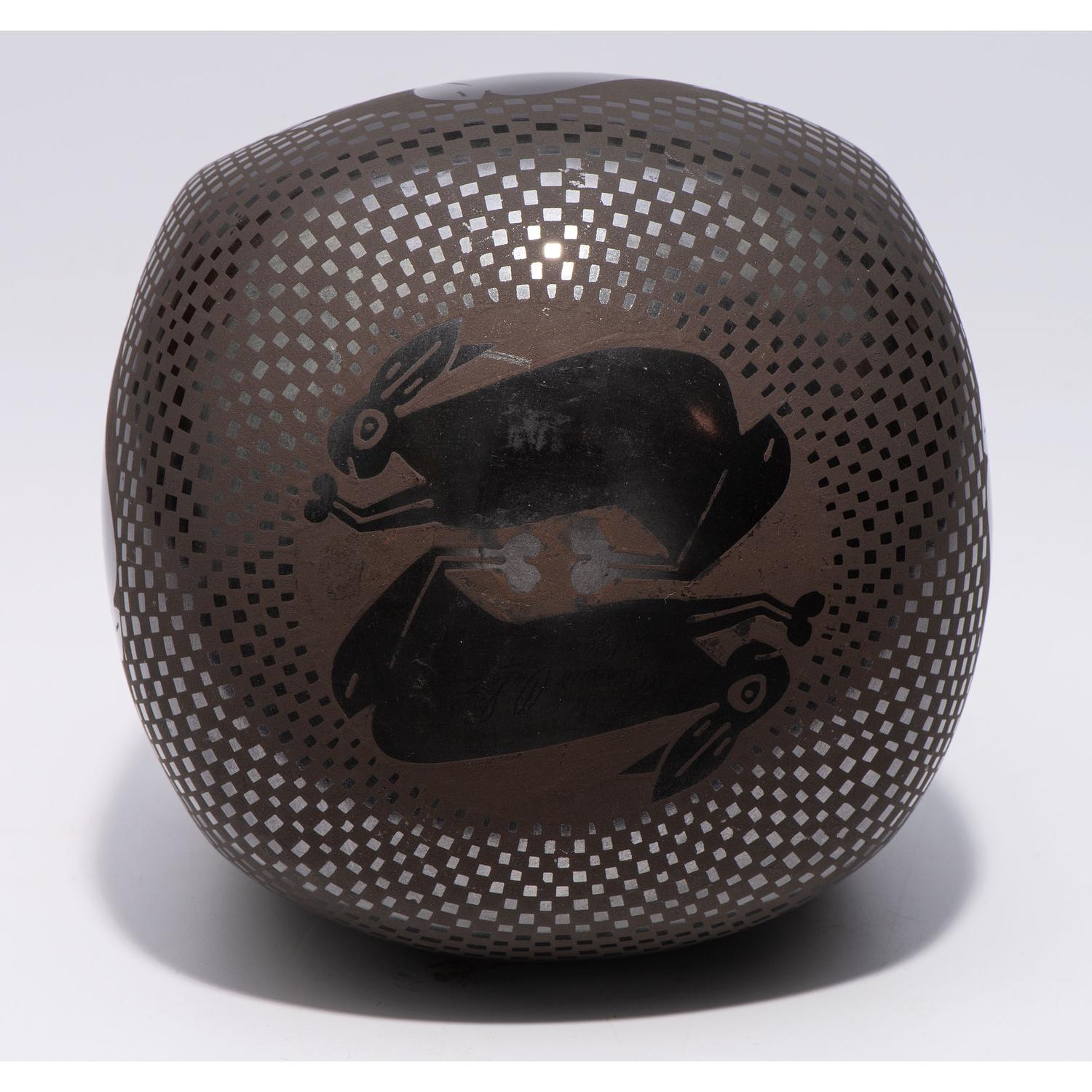 Blackware Pottery Vase, with Rabbits
