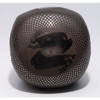 Blackware Pottery Vase, with Rabbits