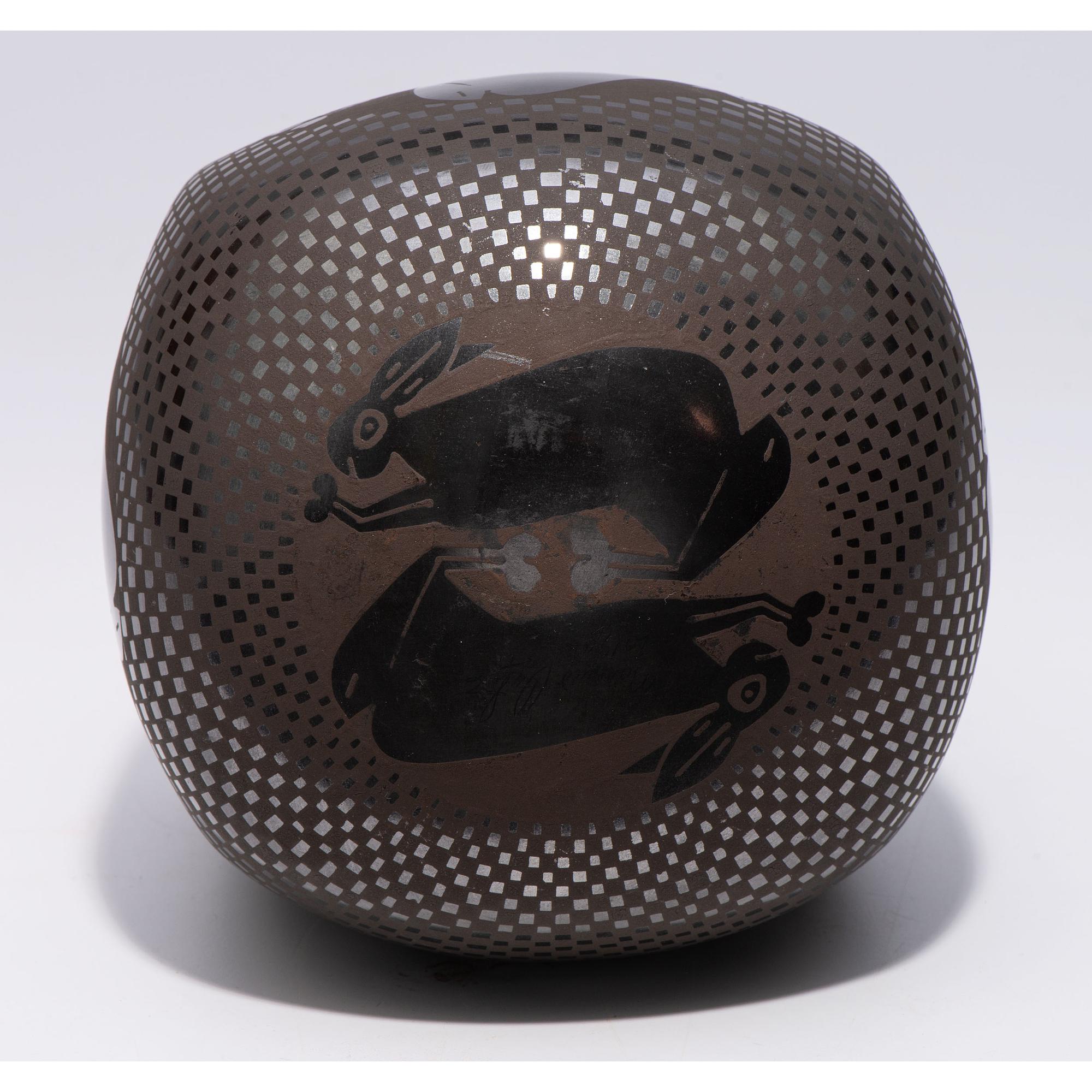 Blackware Pottery Vase, with Rabbits