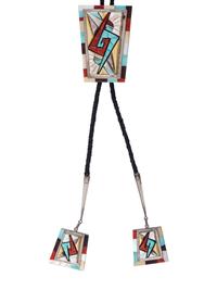 Matching Silver and Mosaic Inlay Bolo Tie and Belt Buckle