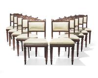 A rare set of ten Anglo-Indian Neoclassical carved hardwood side chairs, circa 1830-1840