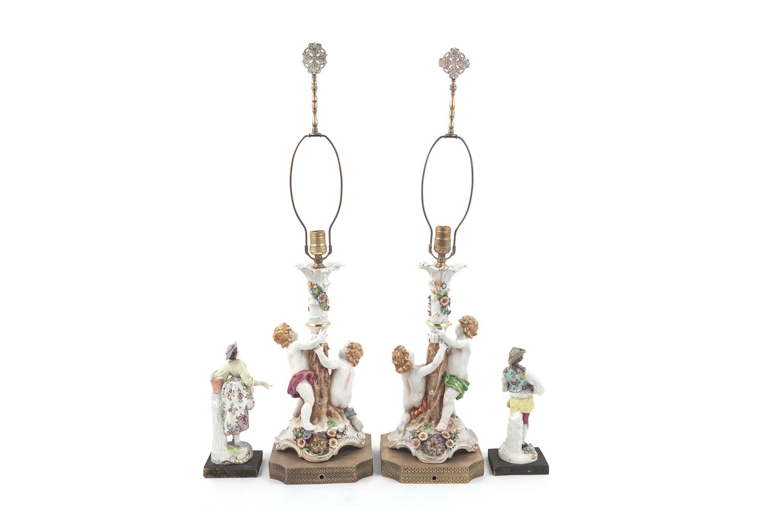 A Pair of Continental Porcelain Figural Lamps