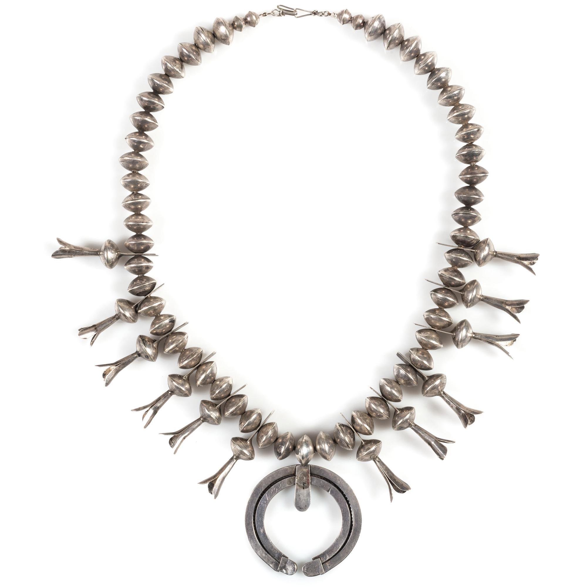 Navajo Silver and Turquoise Squash Blossom Necklace