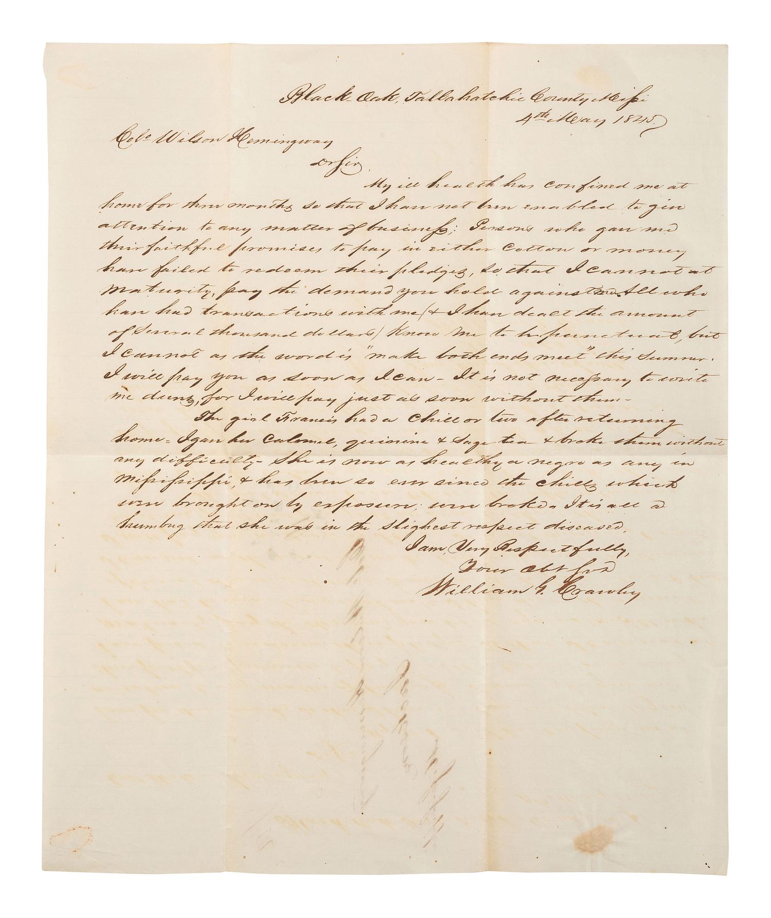[ENSLAVEMENT & ABOLITION]. A group of six letters associated with enslaved individuals, including a letter related to the Randolph family of Virginia.