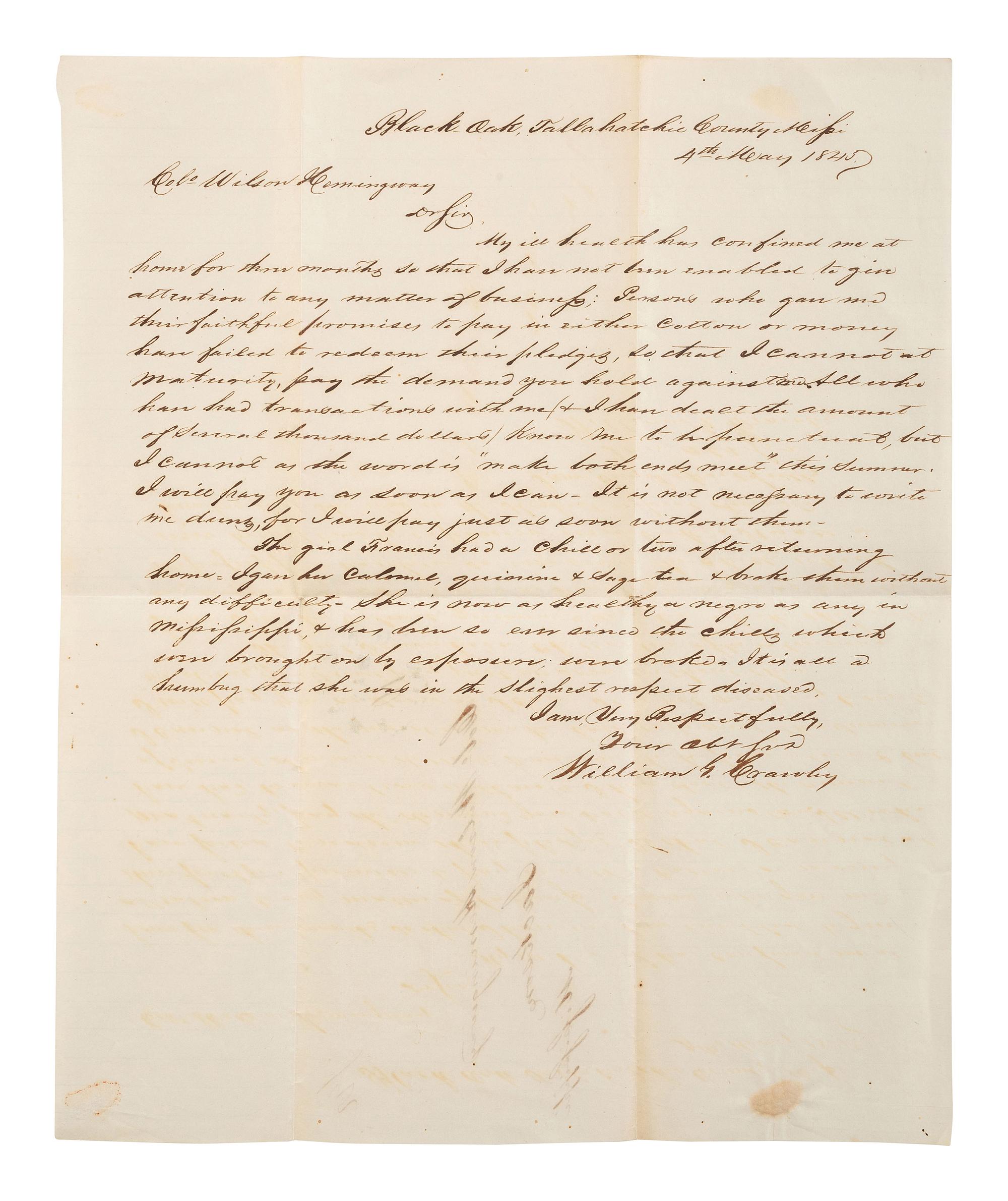[ENSLAVEMENT & ABOLITION]. A group of six letters associated with enslaved individuals, including a letter related to the Randolph family of Virginia.