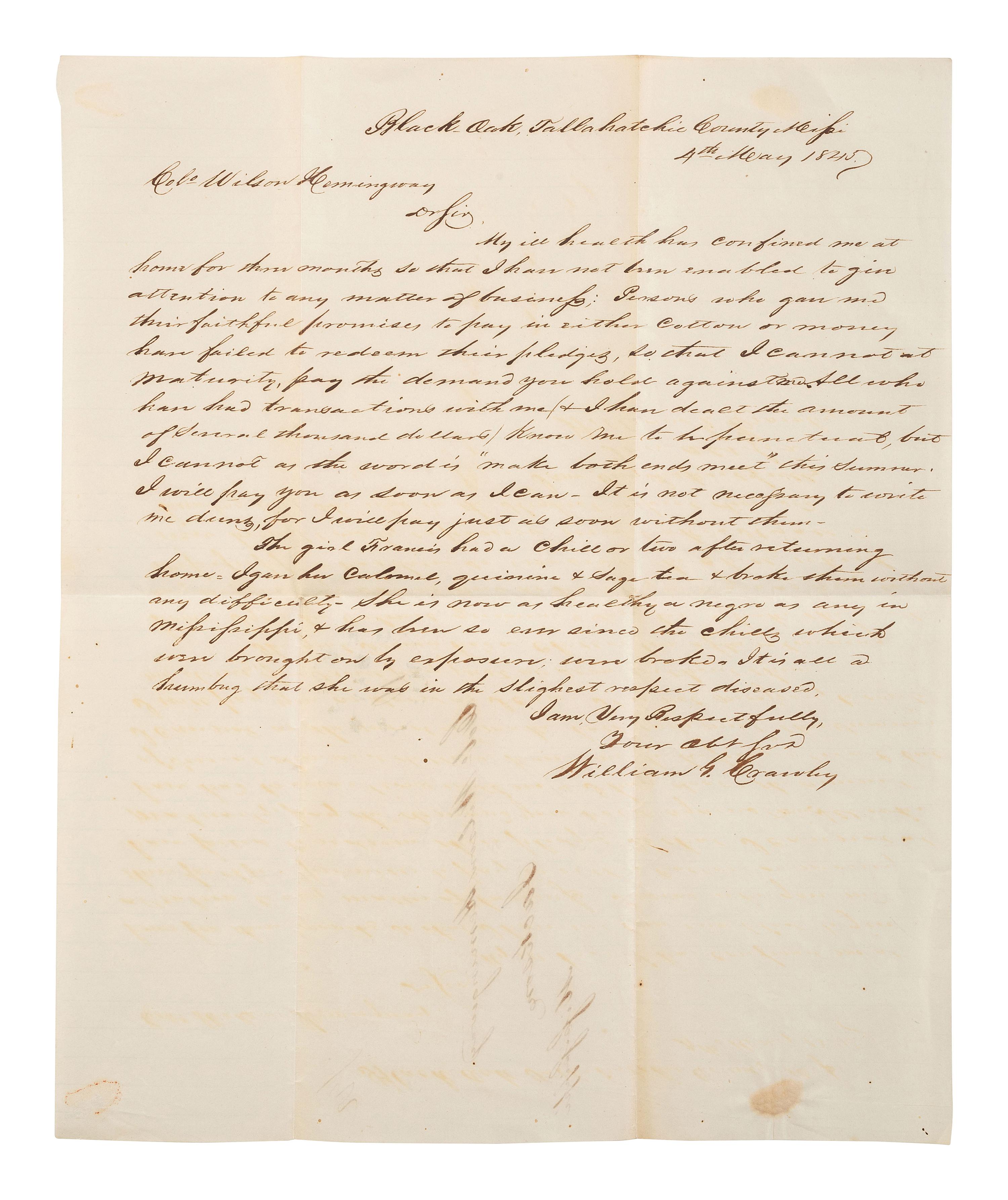[ENSLAVEMENT & ABOLITION]. A group of six letters associated with enslaved individuals, including a letter related to the Randolph family of Virginia.