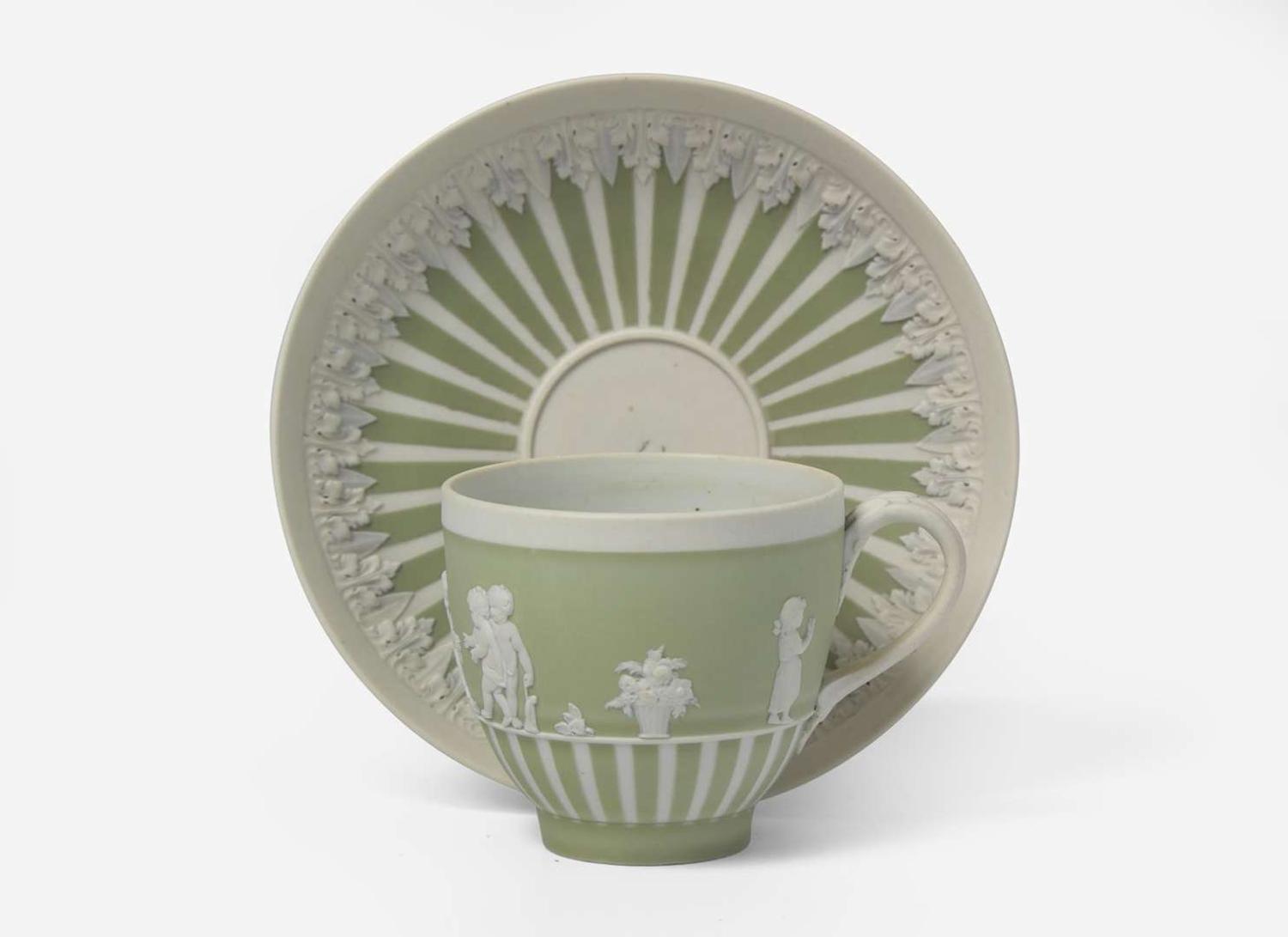 A Wedgwood Green Dip Jasperware Cup and Saucer