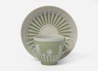 A Wedgwood Green Dip Jasperware Cup and Saucer