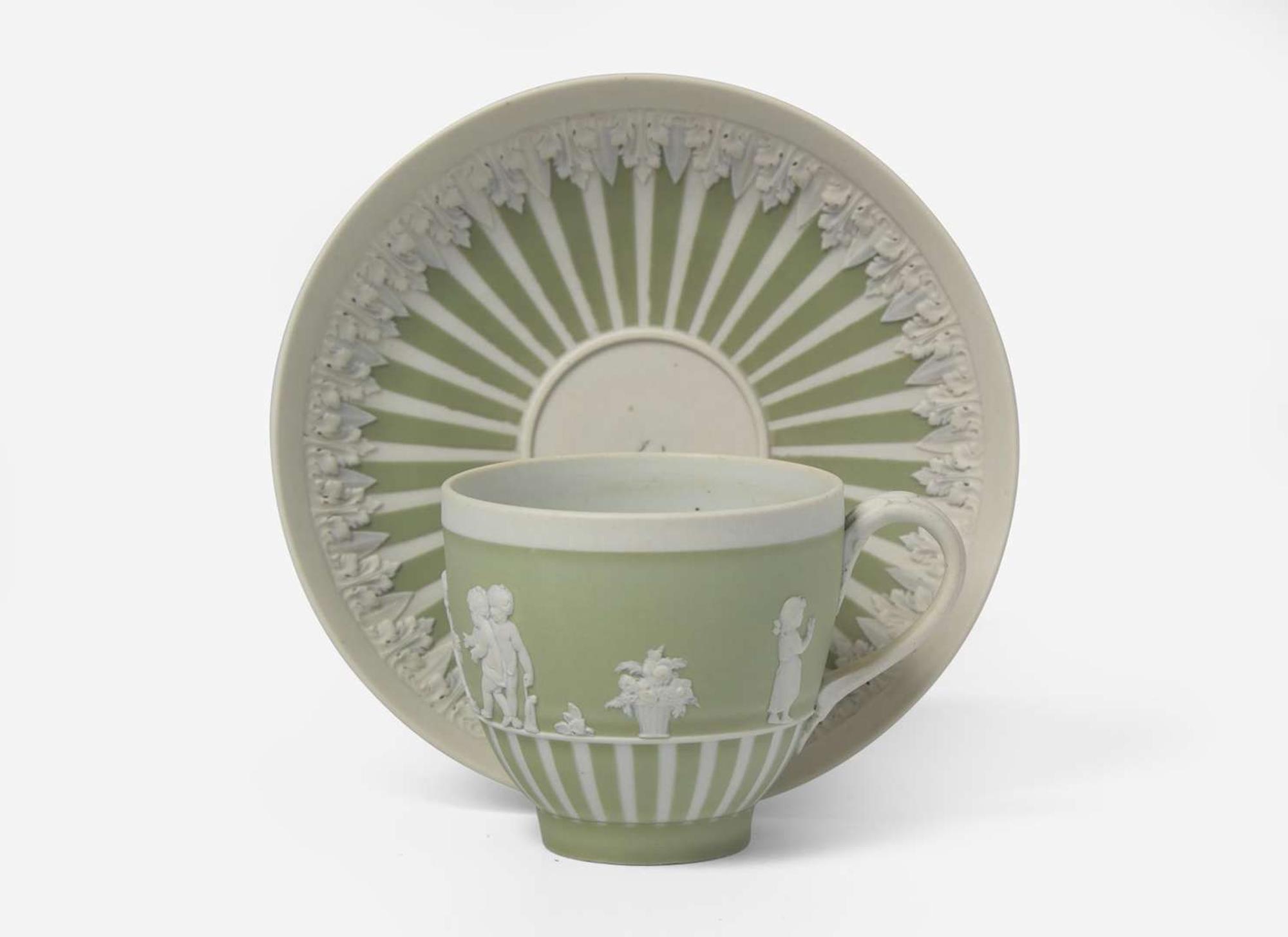 A Wedgwood Green Dip Jasperware Cup and Saucer
