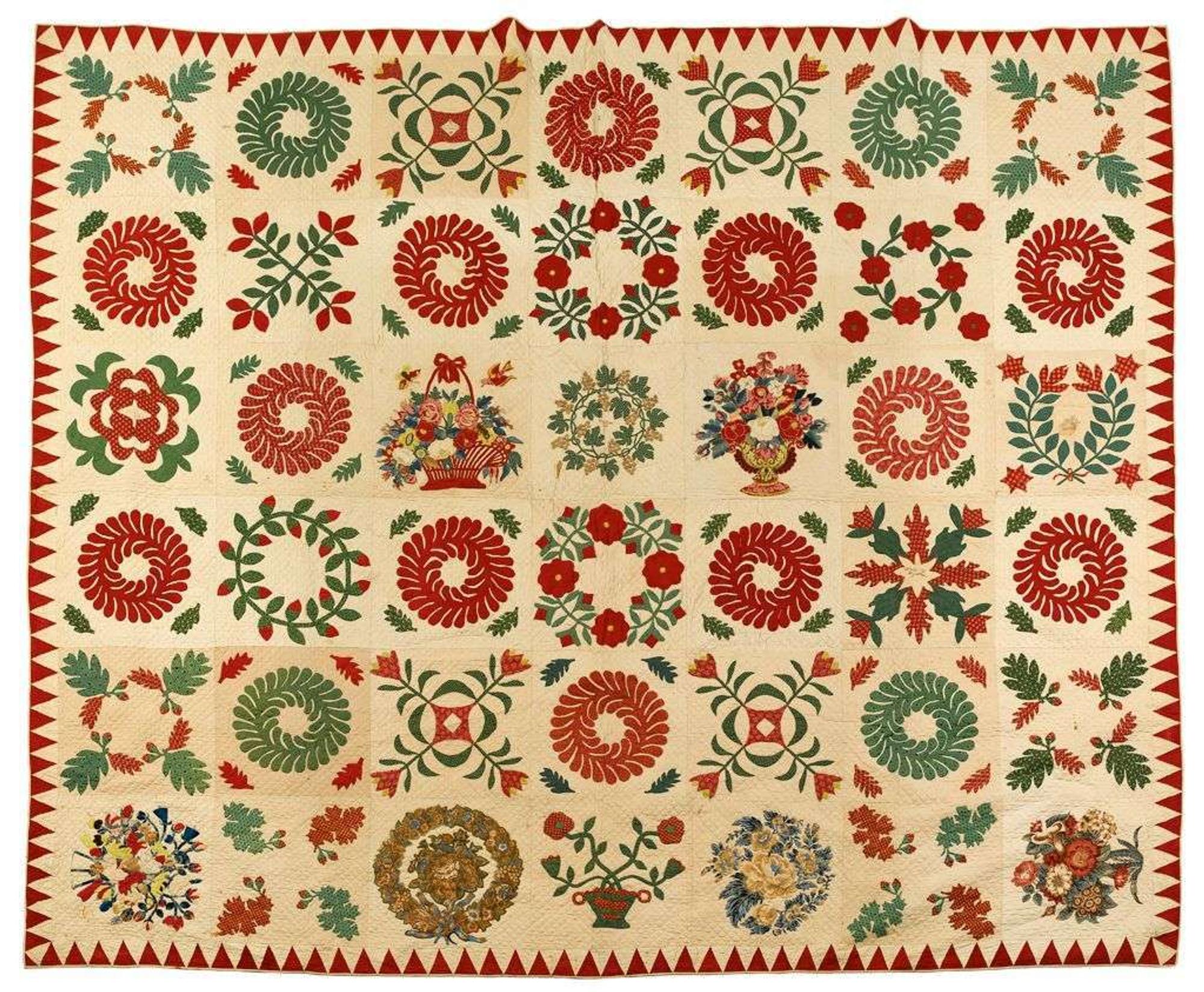 Appliqued and autographed album quilt cecil and baltimore counties, md, dated "1847"