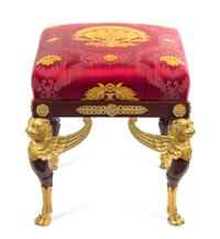 An Empire Gilt Bronze Mounted Mahogany Tabouret Height 19 3/4 x width 19 1/2 x depth 19 1/2 inches. — FIRST HALF 19TH CENTURY
