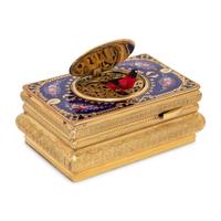 A German Gilt-Metal and Enamel Singing Bird Automaton Box