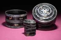 A Set of Silver and Gilt Bronze Inlaid Black Lacquered Lian -Form Cosmetic Boxes