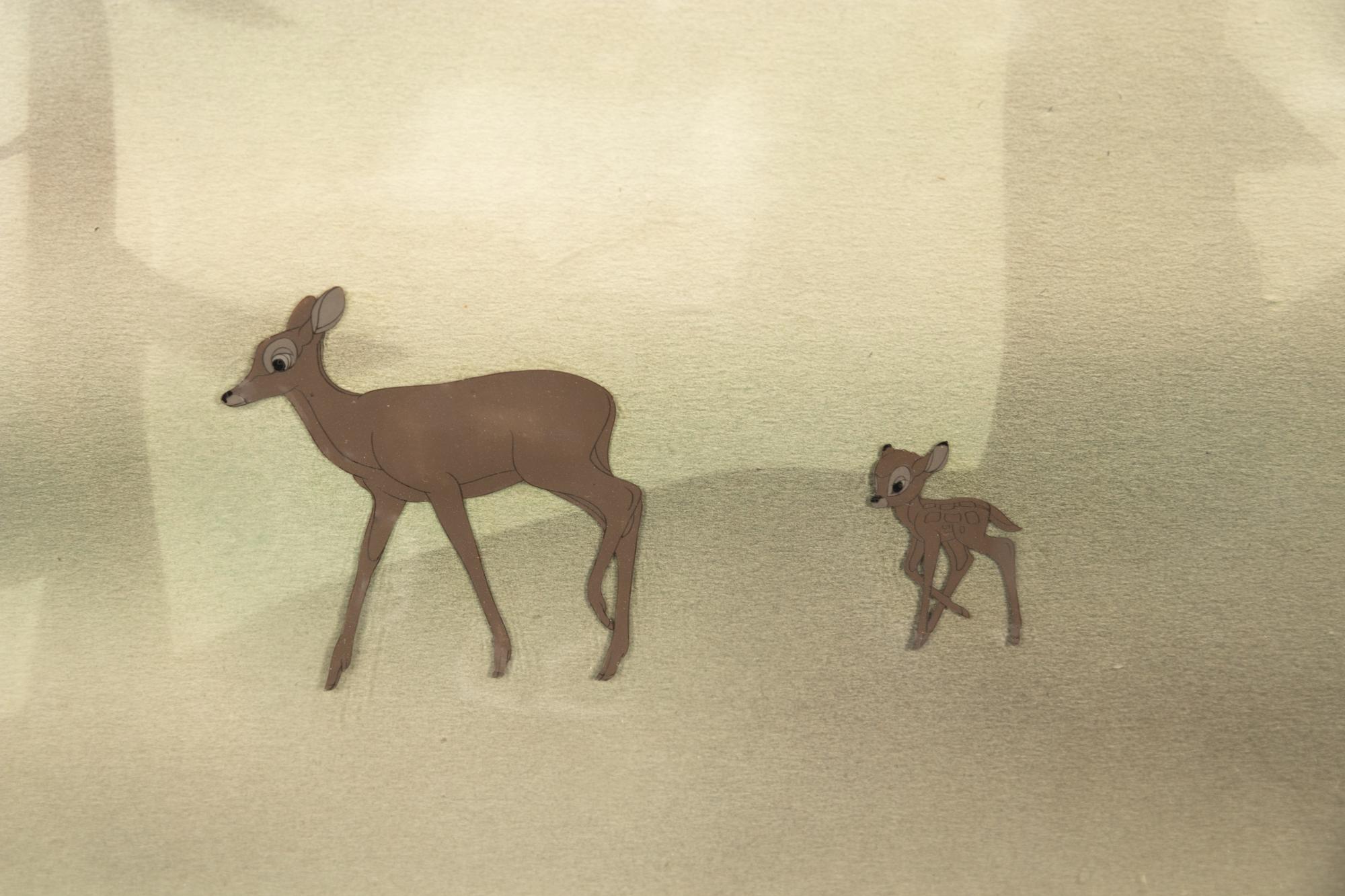 Bambi animation cel with painted background