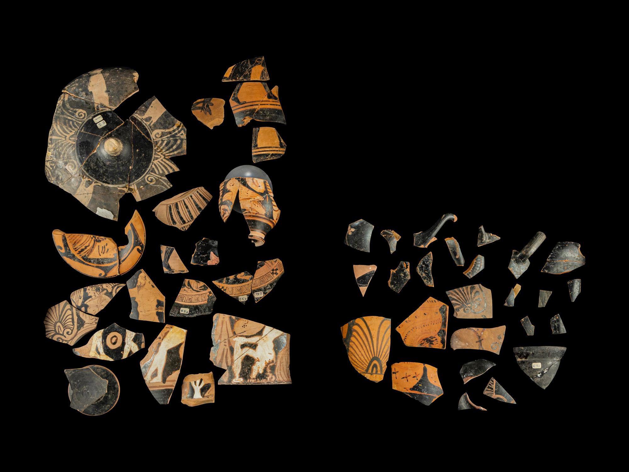 50 Etruscan Red and Black-Figured Vase Fragments