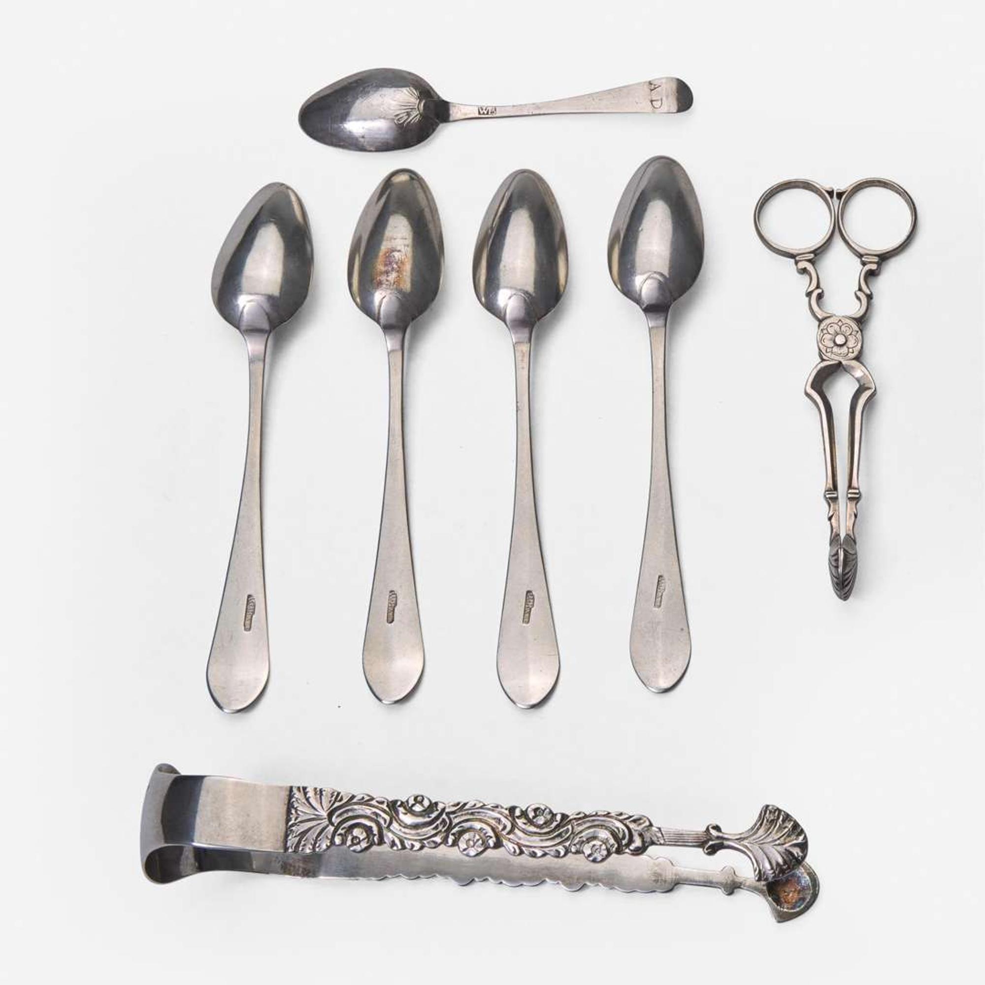 An assorted group of seven silver tablewares William Ball (1763-1815), Baltimore, MD, William Ball (1729-1810), Philadelphia, PA, and John Murdock (active 1779-1786), Philadelphia, PA, circa 1750-1760