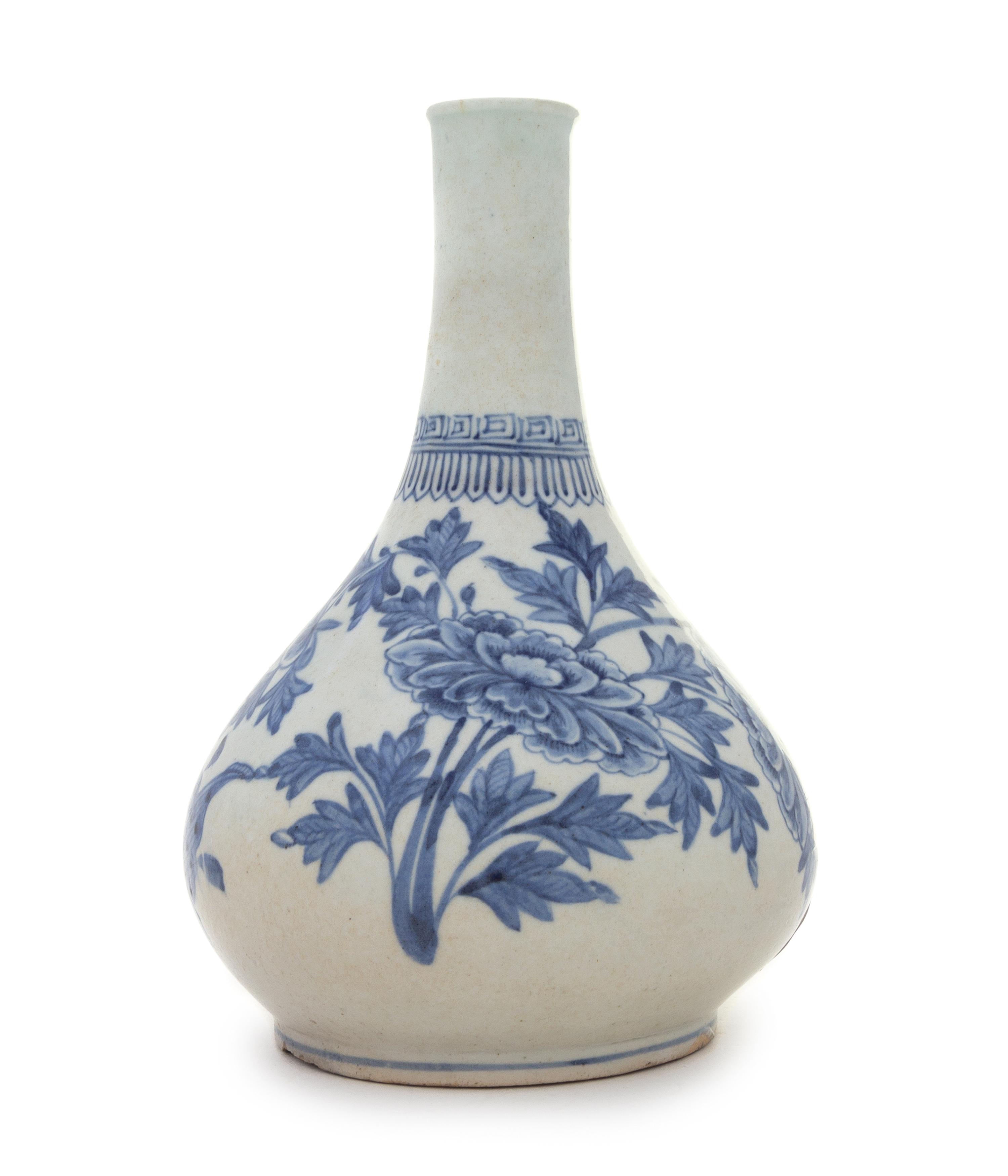 A Korean Blue and White Porcelain Bottle Vase Height 9 3/4 inches.