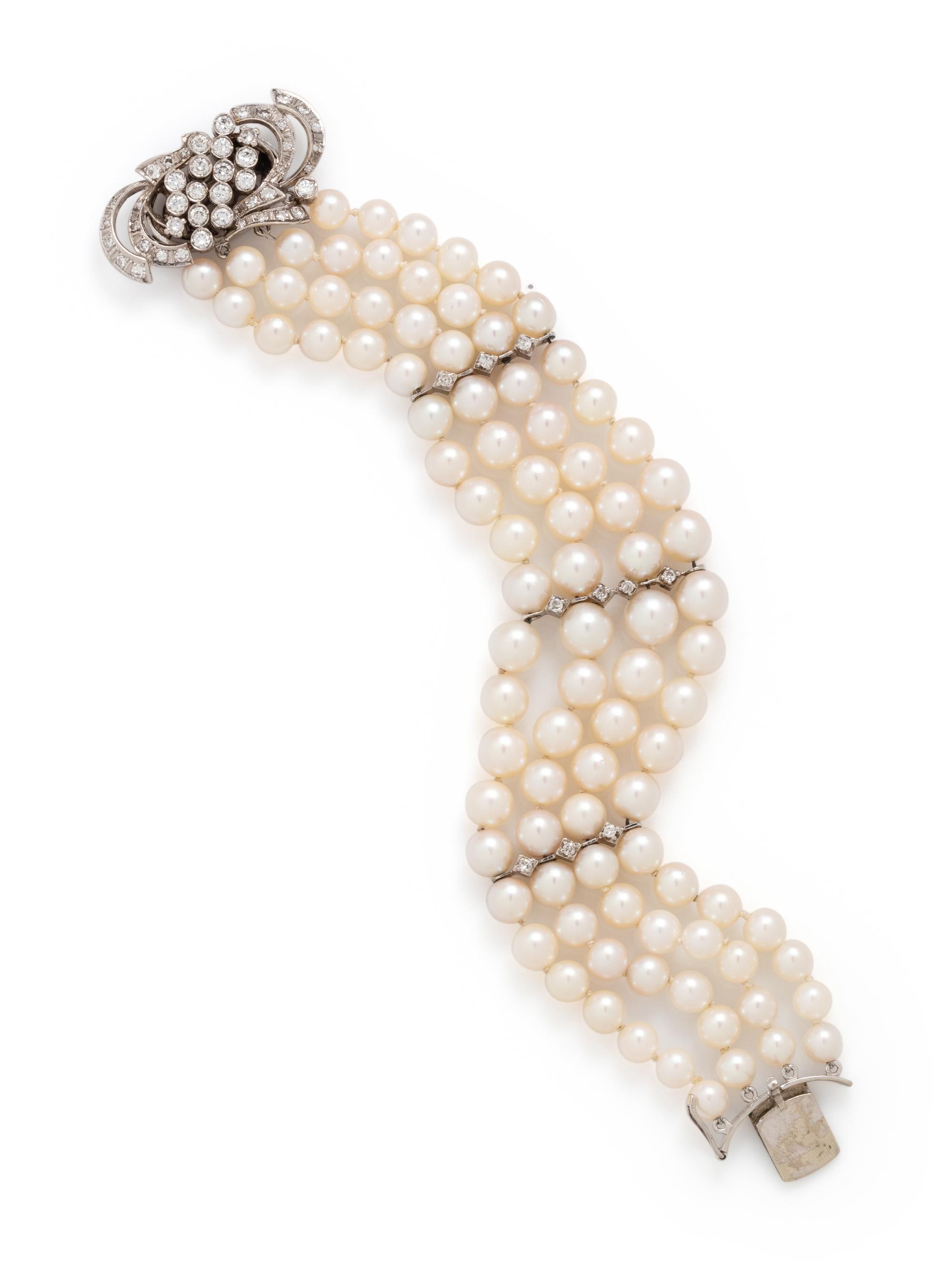 CULTURED PEARL AND DIAMOND BRACELET