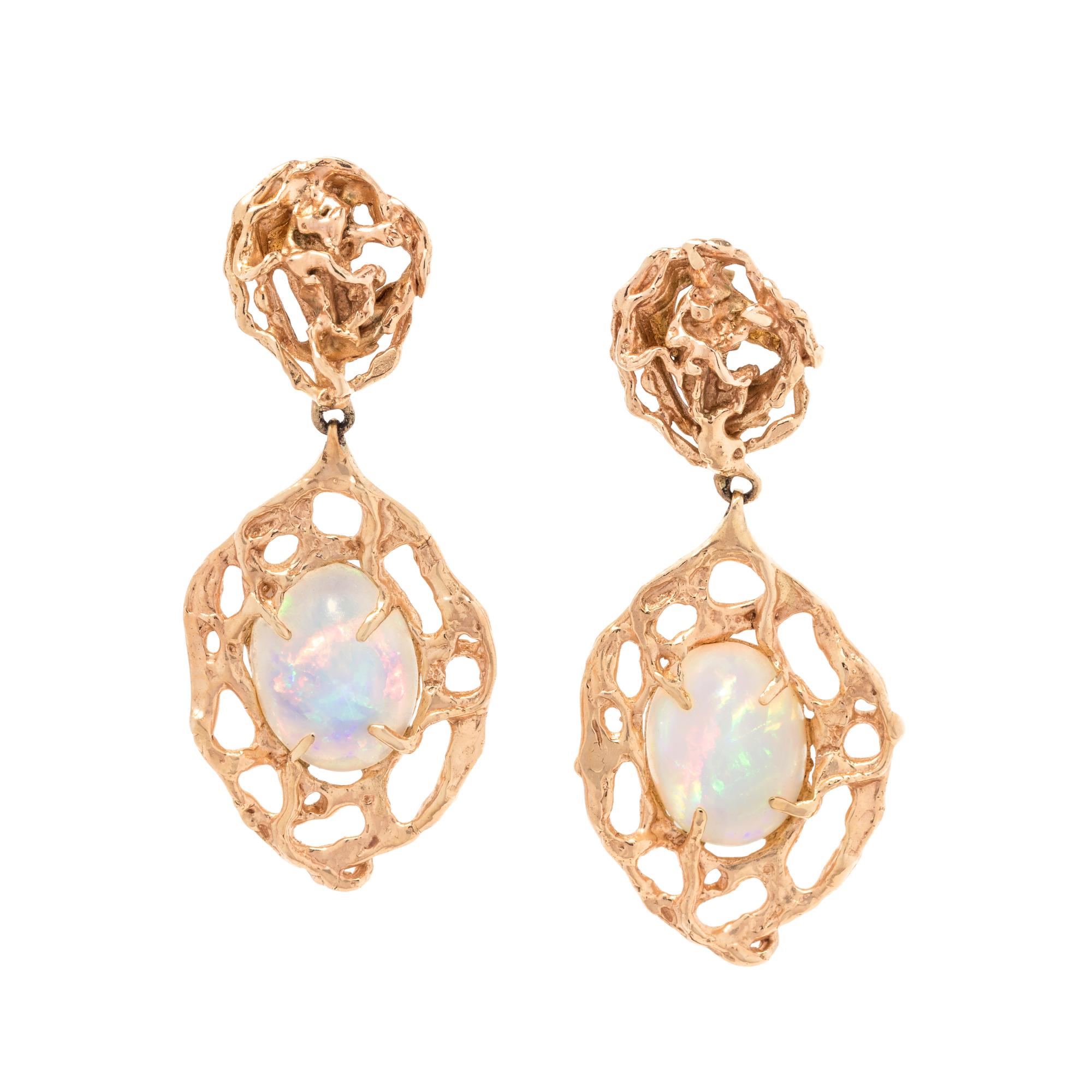 BRUTALIST, YELOW GOLD AND OPAL EARRINGS