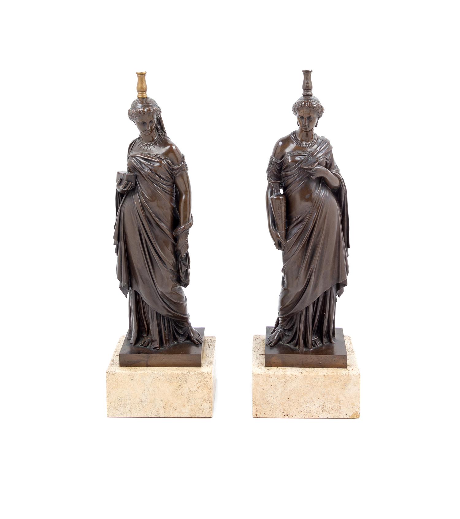 A Pair of French Bronze Figures Height overall 34 inches. — 19TH CENTURY