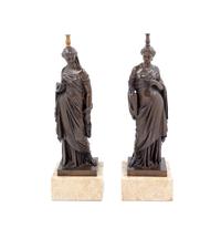A Pair of French Bronze Figures Height overall 34 inches. — 19TH CENTURY