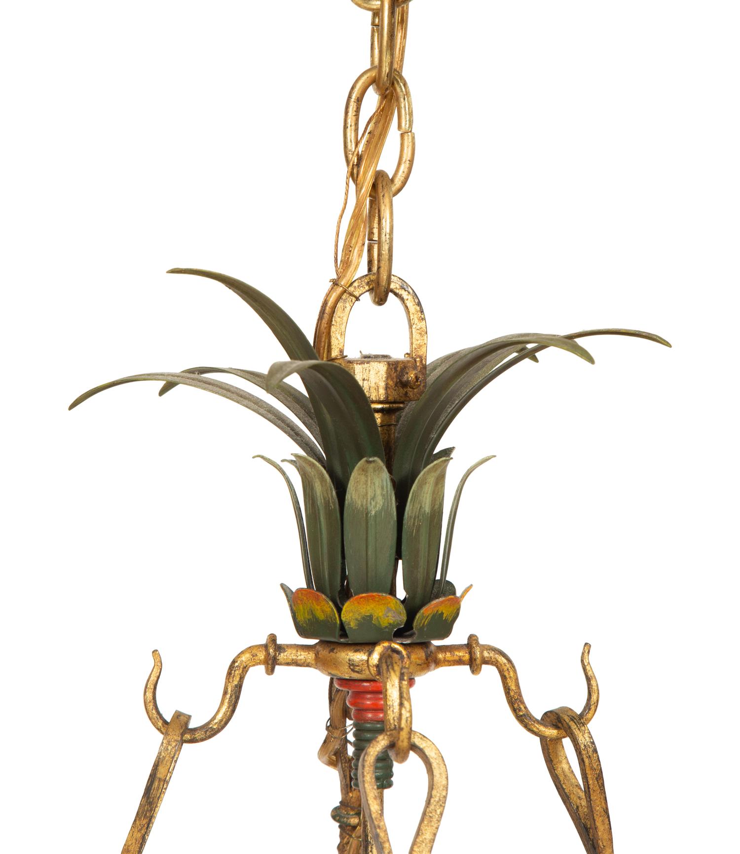 A Whimsical Painted Iron Eight Light Bamboo Design Chandelier
