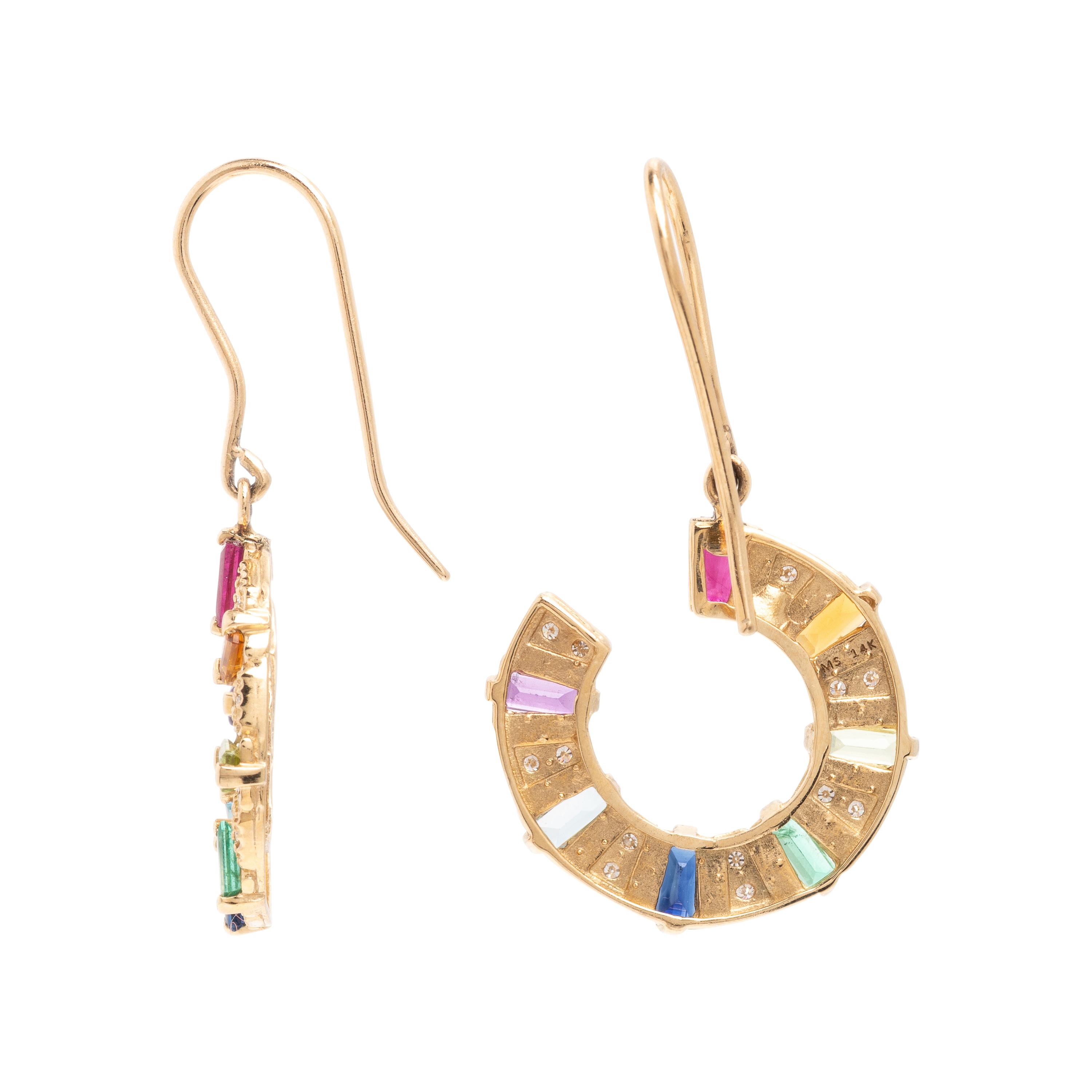 Two Pairs of Multigem and Yellow Gold Earrings