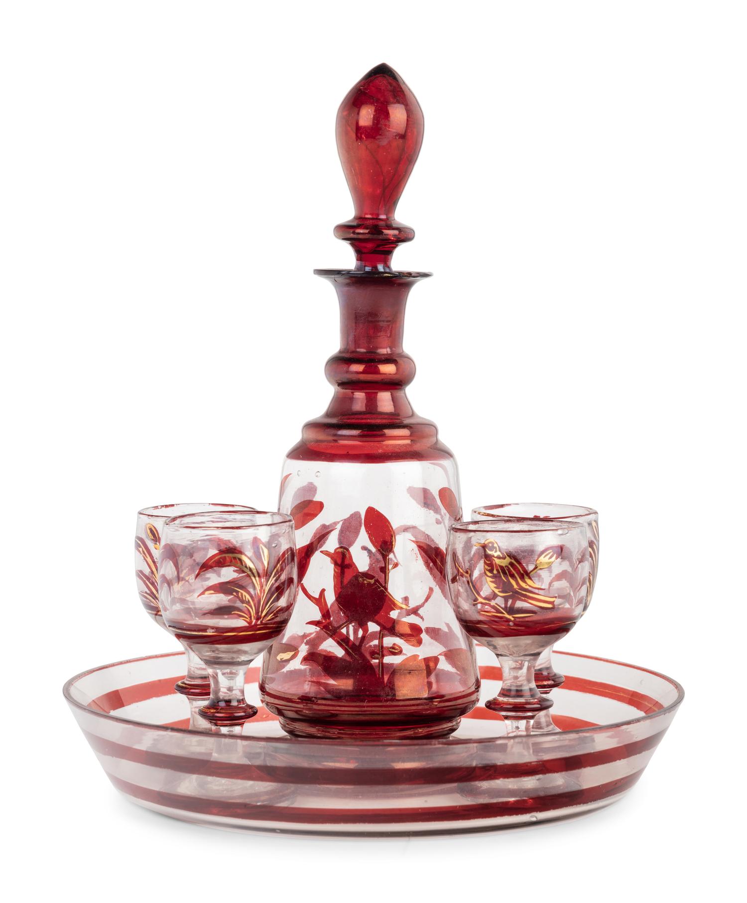 A Continental Colored Glass Liquor Service