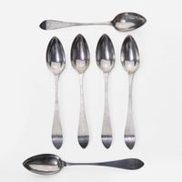 A large collection of twenty-five bird-back and fancy-back teaspoons Various makers, Lancaster, Reading, Philadelphia, PA, and Burlington, NJ, circa 1780-1820