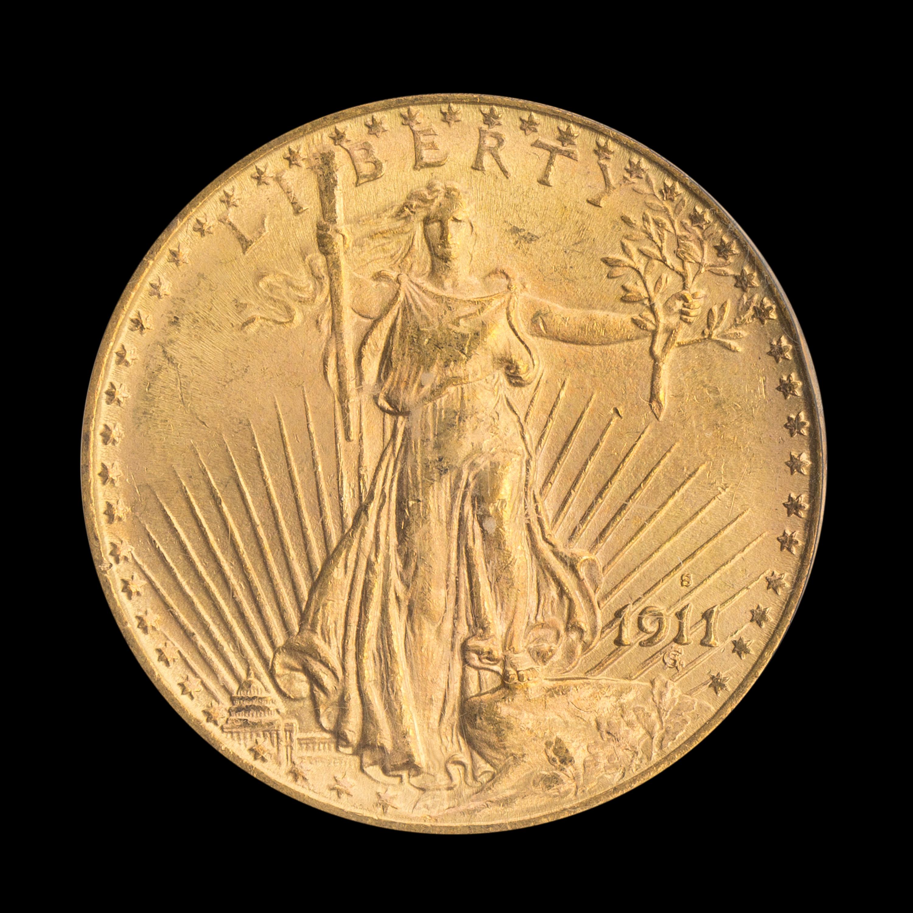 A United States 1911-S St. Gaudens $20 Gold Coin
